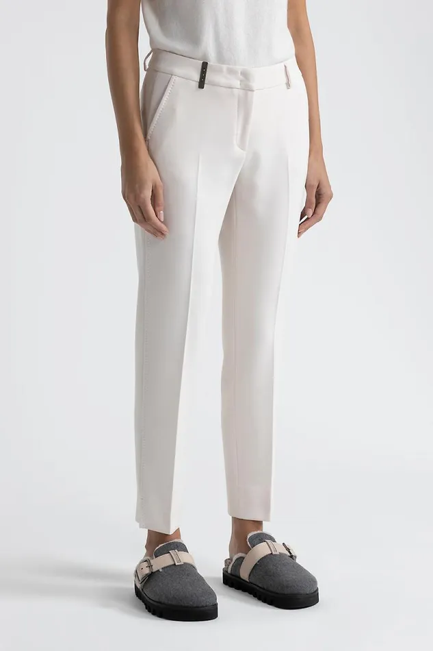 Peserico Trousers Woman Iconic 4718 Stretch Viscose Double Cloth Trousers Pearl Beige Peserico Trousers Woman Iconic 4718 Stretch Viscose Double Cloth Trousers Pearl Beige