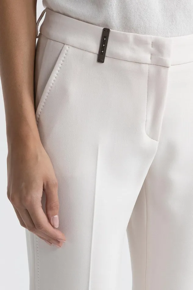 Peserico Trousers Woman Iconic 4718 Stretch Viscose Double Cloth Trousers Pearl Beige Peserico Trousers Woman Iconic 4718 Stretch Viscose Double Cloth Trousers Pearl Beige