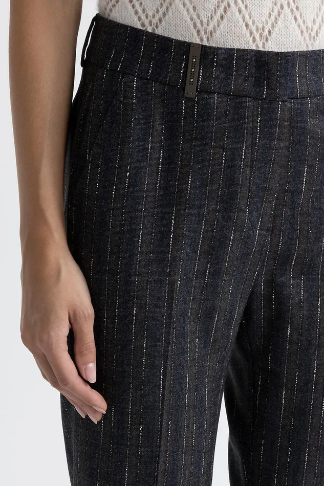 Peserico Trousers Woman Iconic 4718 Stretch Wool Flannel Trousers Inkwell Blue Peserico Trousers Woman Iconic 4718 Stretch Wool Flannel Trousers Inkwell Blue