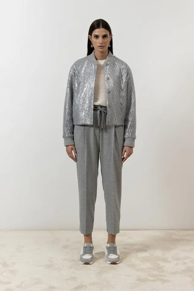 Peserico Trousers Woman Light Flannel Joggers Granite Peserico Trousers Woman Light Flannel Joggers Granite