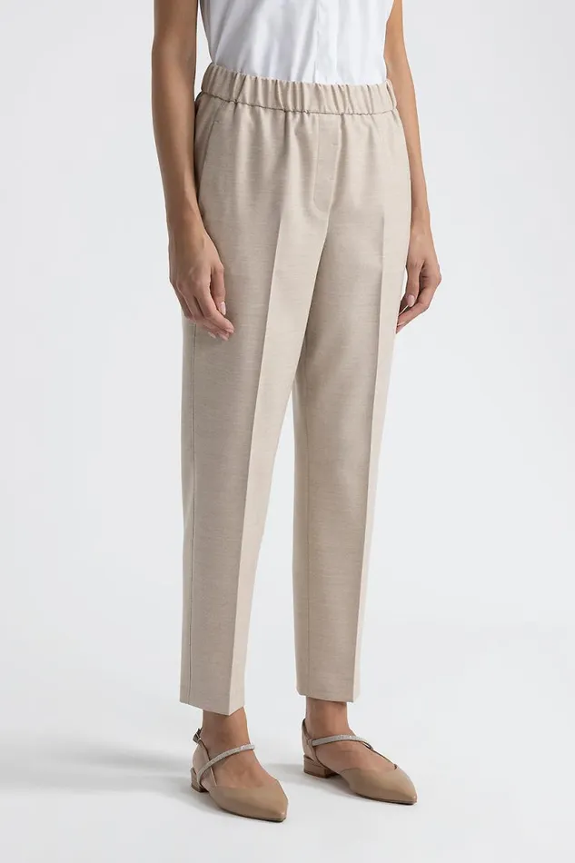 Peserico Trousers Woman Loro Piana Comfort Jasp Wool Elasticated Trousers Barley Peserico Trousers Woman Loro Piana Comfort Jasp Wool Elasticated Trousers Barley