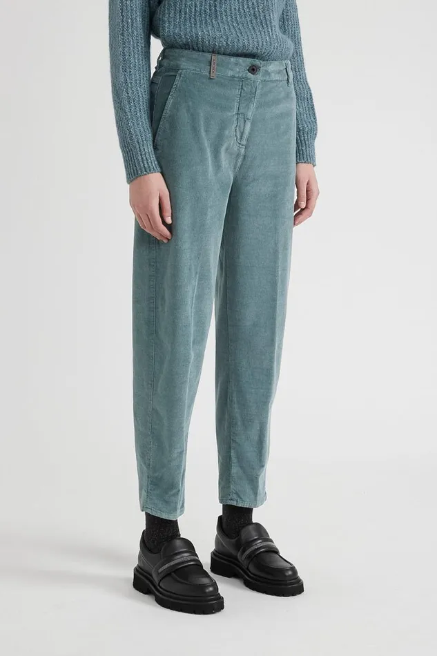 Peserico Trousers Woman Needlecord Carrot Trousers Alpine Green