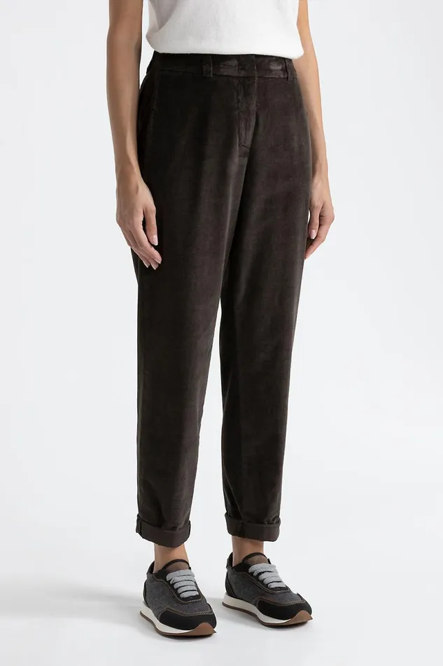 Peserico Trousers Woman Needlecord Carrot Trousers Walnut