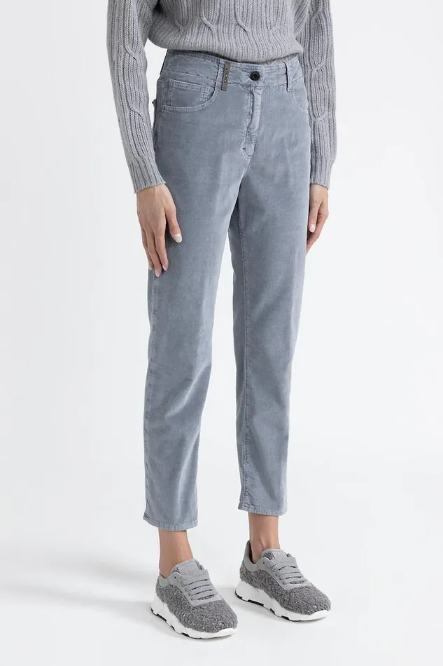Peserico Trousers Woman Needlecord Denim Cigarette Trousers Slate