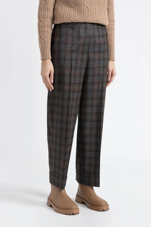 Peserico Trousers Woman Patterned Wool Carrot Trousers Walnut