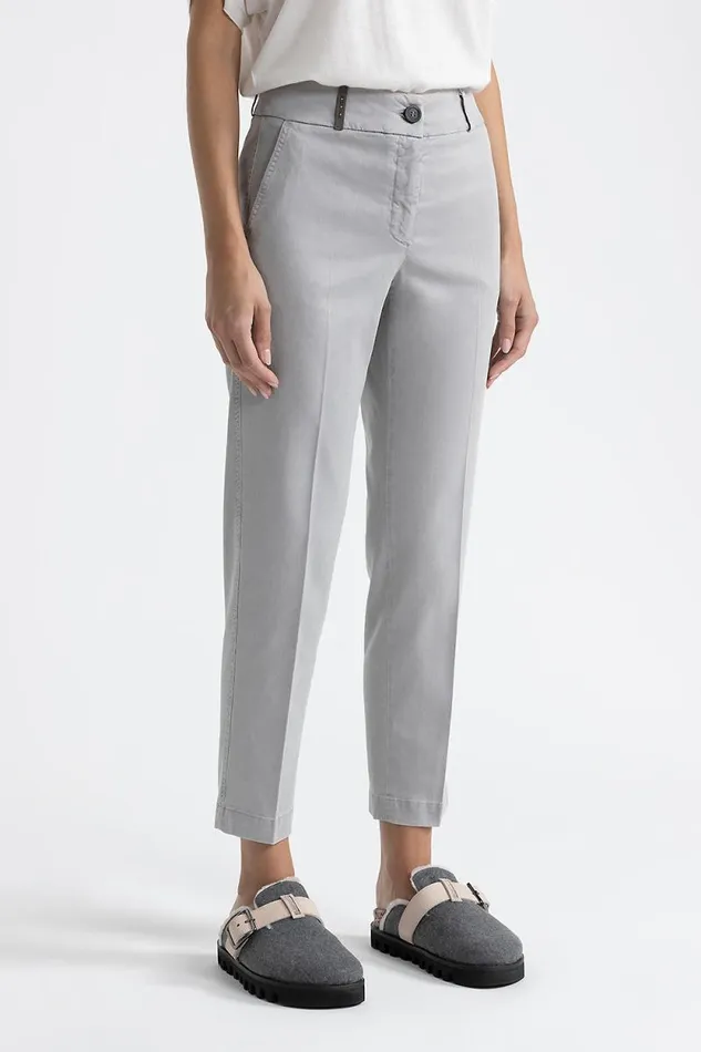 Peserico Trousers Woman Peachskin Gabardine Cigarette Trousers Granite