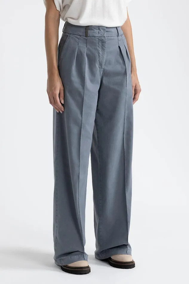 Peserico Trousers Woman Pleated Palazzo Trousers Slate