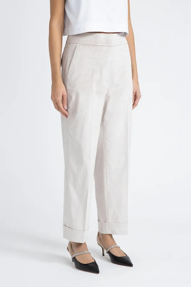 Peserico Trousers Woman Straight Trousers In Ultra Fine Ribbed Velvet Barley