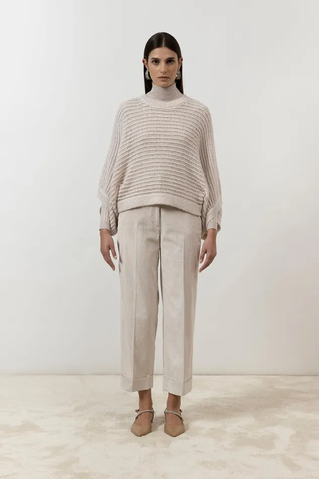 Peserico Trousers Woman Straight Trousers In Ultra Fine Ribbed Velvet Barley Peserico Trousers Woman Straight Trousers In Ultra Fine Ribbed Velvet Barley