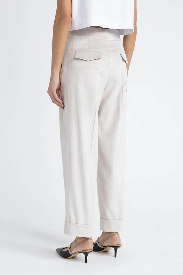 Peserico Trousers Woman Straight Trousers In Ultra Fine Ribbed Velvet Barley Peserico Trousers Woman Straight Trousers In Ultra Fine Ribbed Velvet Barley