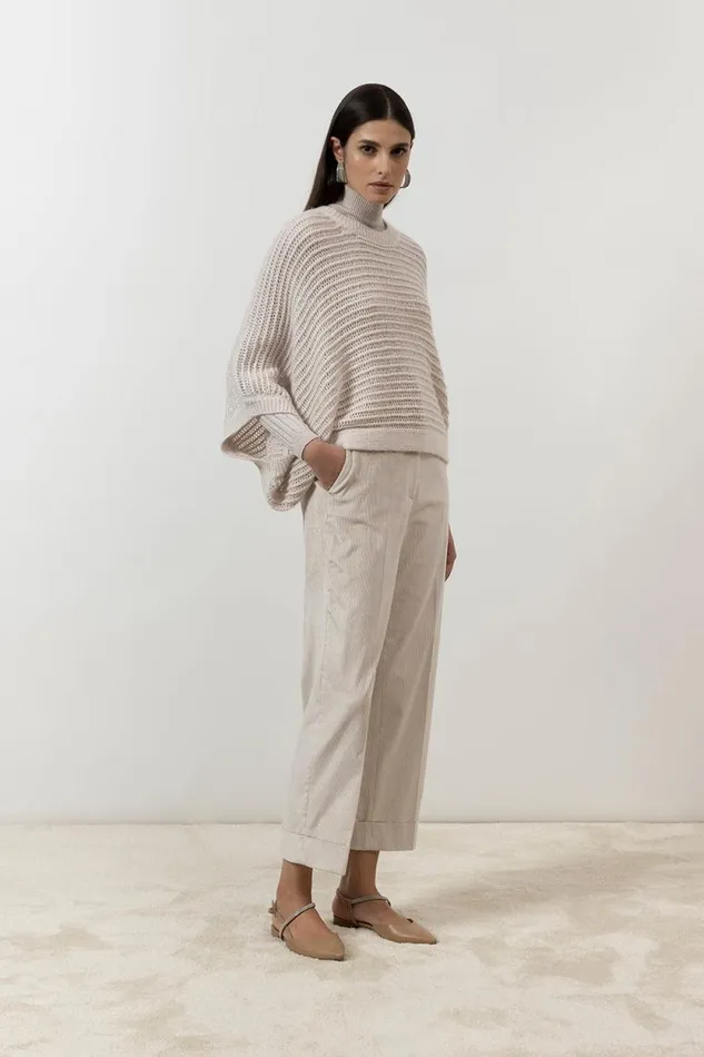 Peserico Trousers Woman Straight Trousers In Ultra Fine Ribbed Velvet Barley Peserico Trousers Woman Straight Trousers In Ultra Fine Ribbed Velvet Barley