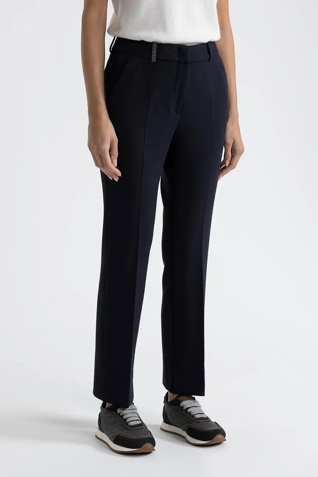 Peserico Trousers Woman Stretch ViscoseCotton Trousers Inkwell Blue