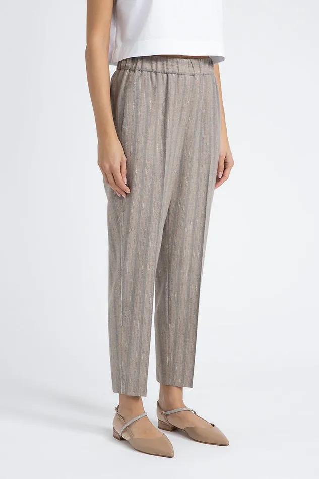 Peserico Trousers Woman Stretch Wool Flannel Trousers With Elastic Band Macchiato Peserico Trousers Woman Stretch Wool Flannel Trousers With Elastic Band Macchiato