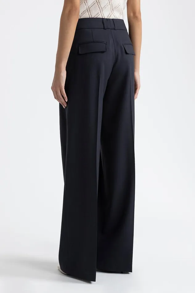 Peserico Trousers Woman Stretch Wool Pleated Palazzo Trousers Inkwell Blue Peserico Trousers Woman Stretch Wool Pleated Palazzo Trousers Inkwell Blue