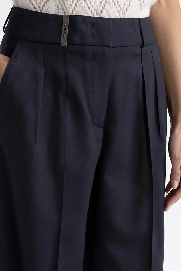 Peserico Trousers Woman Stretch Wool Pleated Palazzo Trousers Inkwell Blue Peserico Trousers Woman Stretch Wool Pleated Palazzo Trousers Inkwell Blue