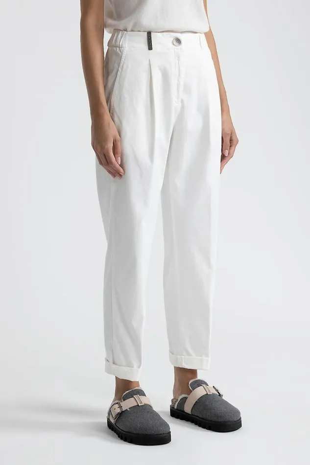 Peserico Trousers Woman Trousers In Cotton Silk Gabardine And Tencel Natural White Peserico Trousers Woman Trousers In Cotton Silk Gabardine And Tencel Natural White