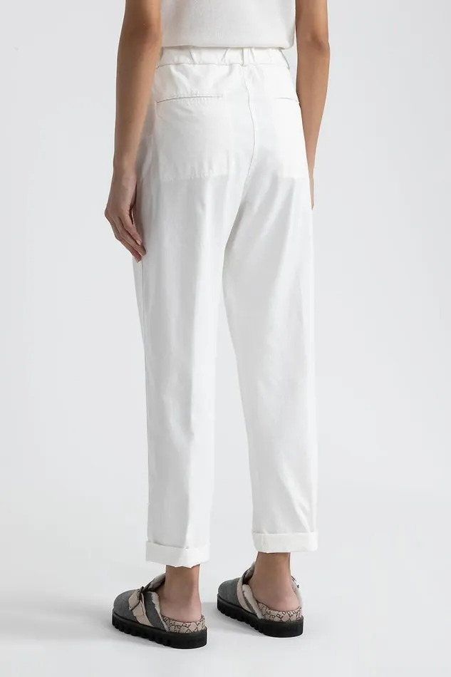 Peserico Trousers Woman Trousers In Cotton Silk Gabardine And Tencel Natural White Peserico Trousers Woman Trousers In Cotton Silk Gabardine And Tencel Natural White