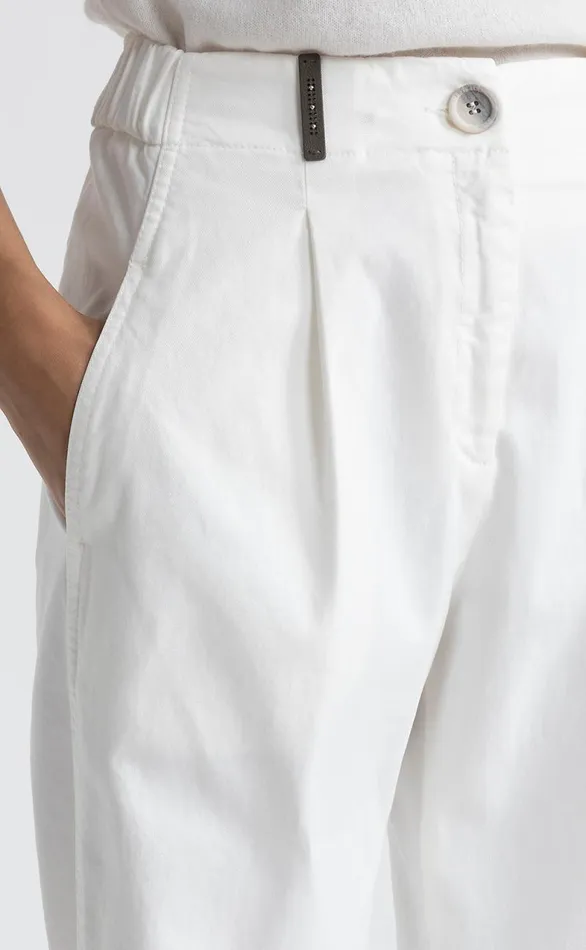 Peserico Trousers Woman Trousers In Cotton Silk Gabardine And Tencel Natural White Peserico Trousers Woman Trousers In Cotton Silk Gabardine And Tencel Natural White
