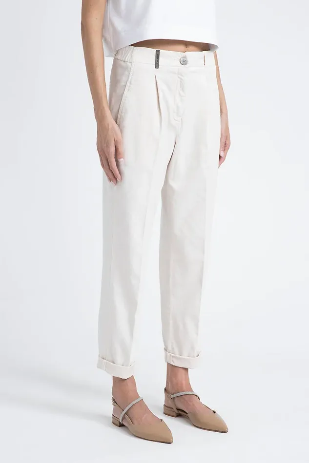 Peserico Trousers Woman Trousers In Cotton Silk Gabardine And Tencel Pearl Beige Peserico Trousers Woman Trousers In Cotton Silk Gabardine And Tencel Pearl Beige