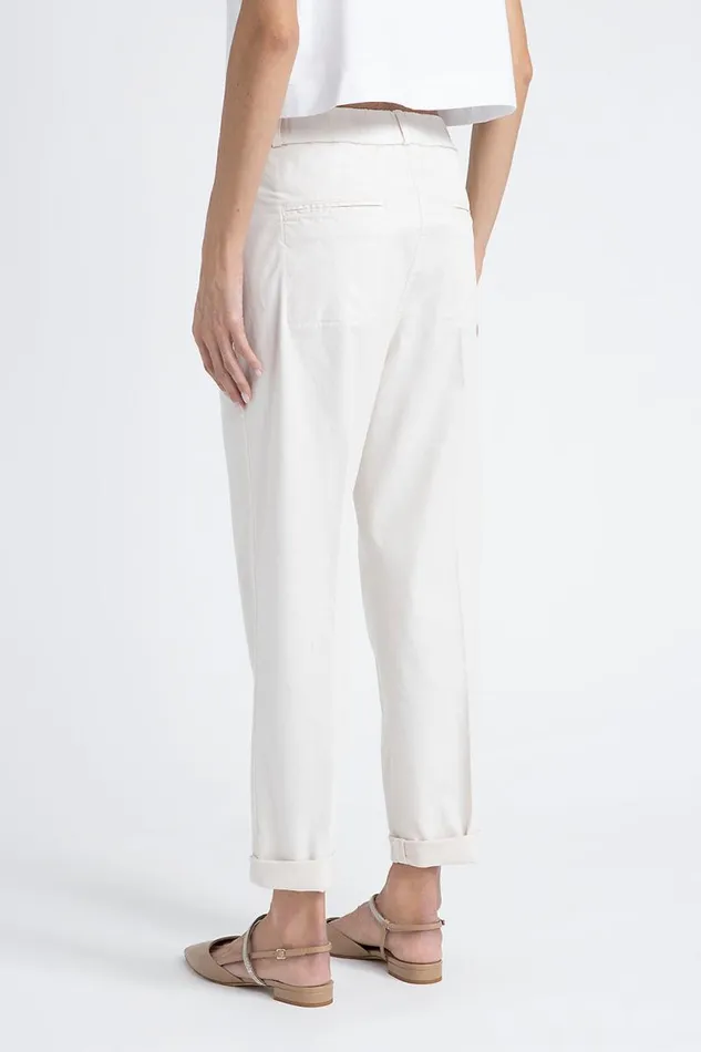 Peserico Trousers Woman Trousers In Cotton Silk Gabardine And Tencel Pearl Beige Peserico Trousers Woman Trousers In Cotton Silk Gabardine And Tencel Pearl Beige