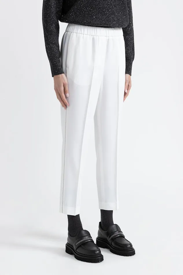 Peserico Trousers Woman Viscose And Wool Carrot Trousers Natural White