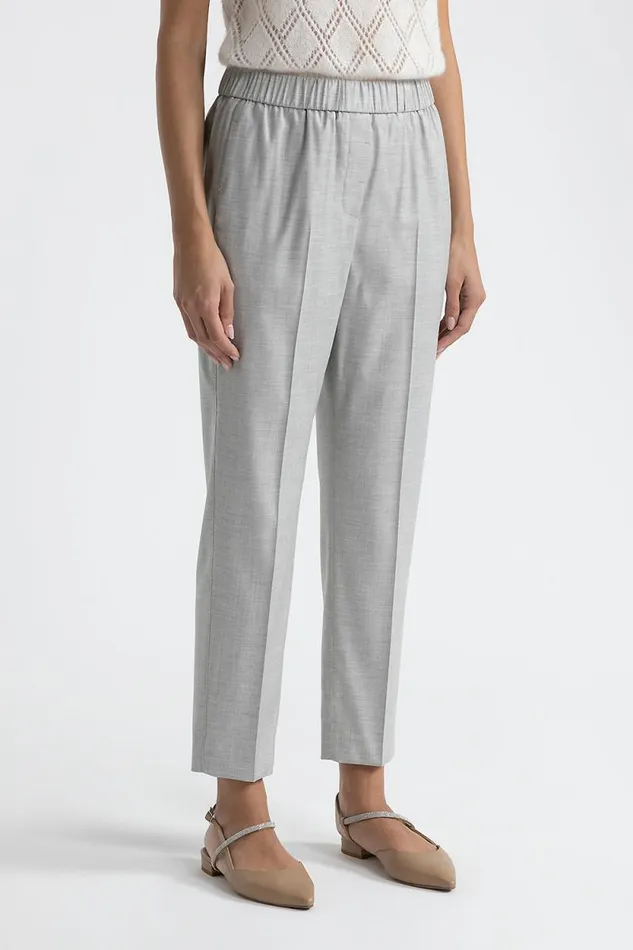 Peserico Trousers Woman Viscose Wool Twill Elasticated Trousers Fog Gray