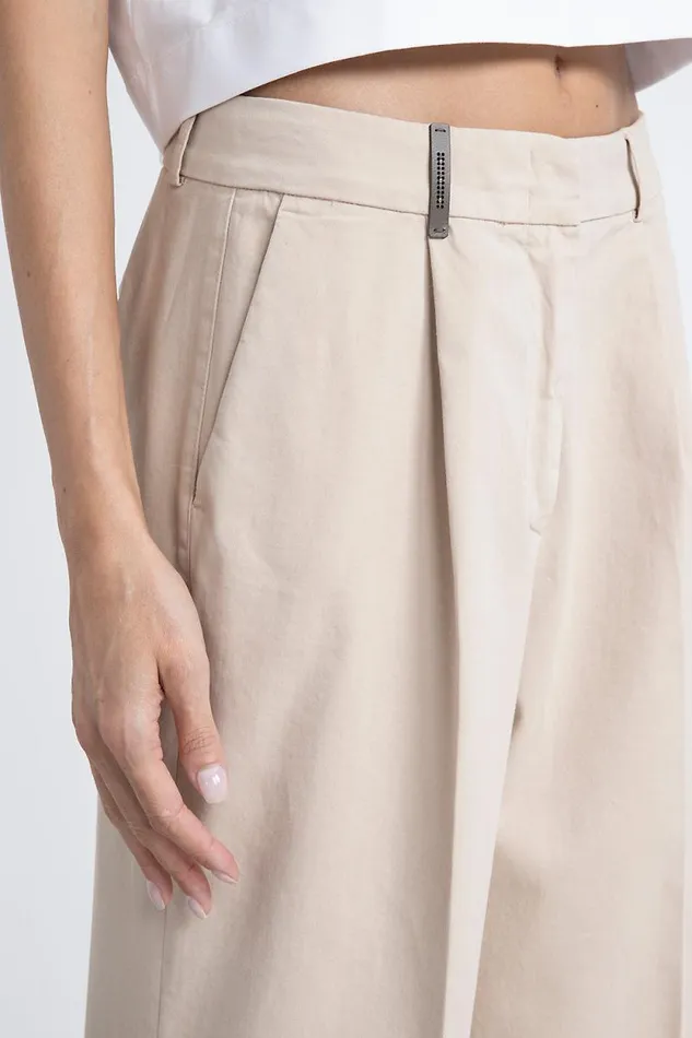 Peserico Trousers Woman WideLeg Trousers In Cotton Gabardine Barley Peserico Trousers Woman WideLeg Trousers In Cotton Gabardine Barley