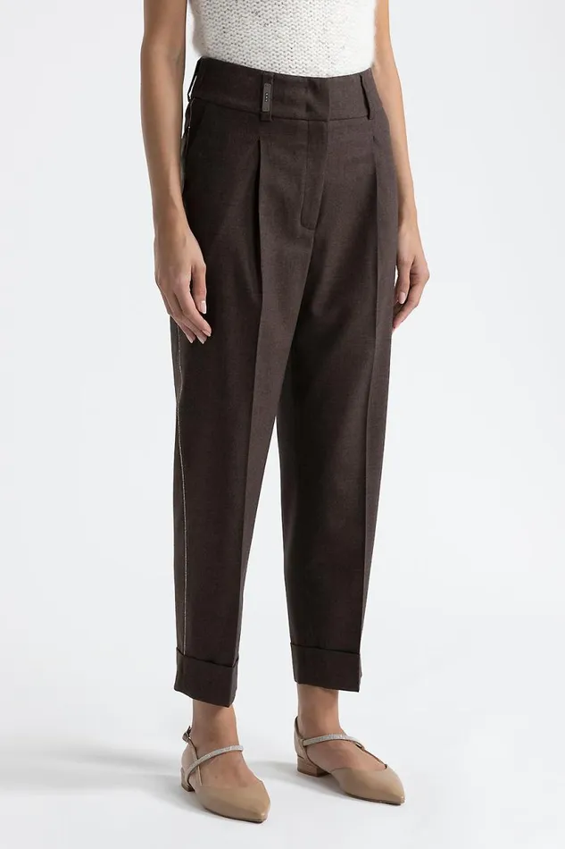 Peserico Trousers Woman Wool And Cashmere Carrot Trousers Walnut