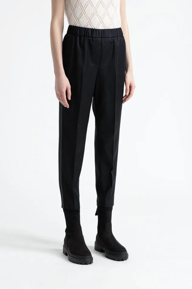 Peserico Trousers Woman Wool And Lurex Carrot Trousers Blue