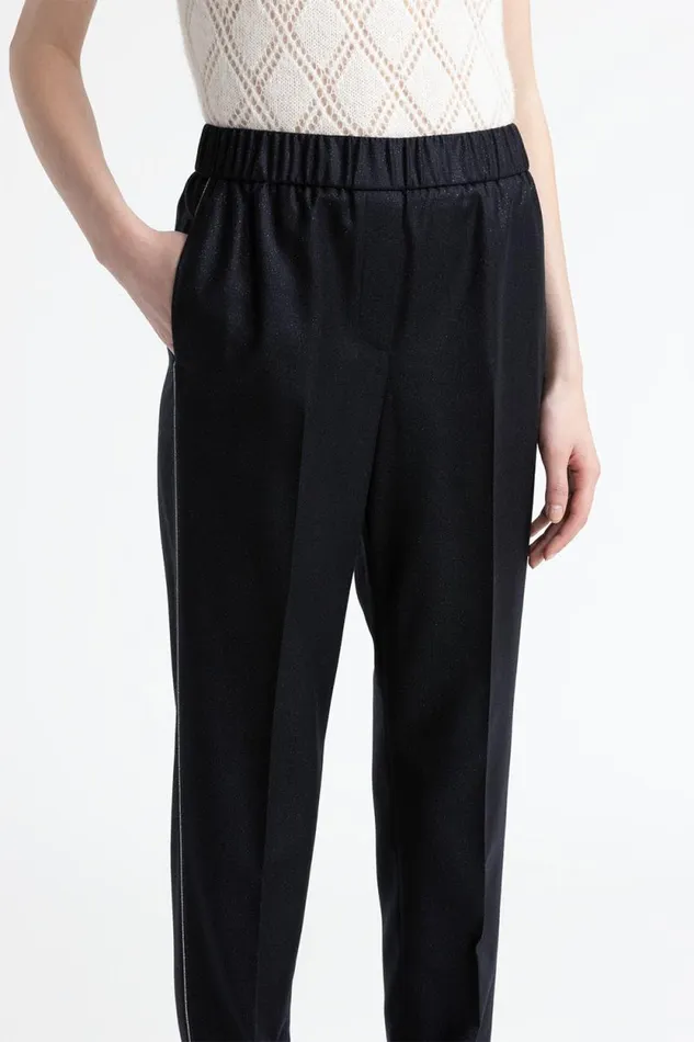 Peserico Trousers Woman Wool And Lurex Carrot Trousers Blue Peserico Trousers Woman Wool And Lurex Carrot Trousers Blue