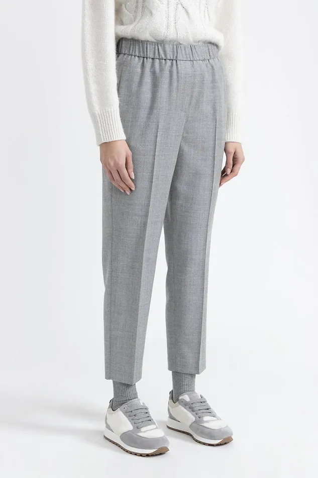 Peserico Trousers Woman Wool And Lurex Carrot Trousers Granite