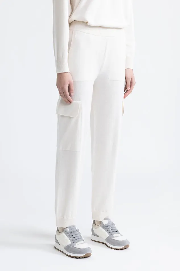 Peserico Trousers Woman Wool Silk And Cashmere Baggy Cargo Pants Hornbeam