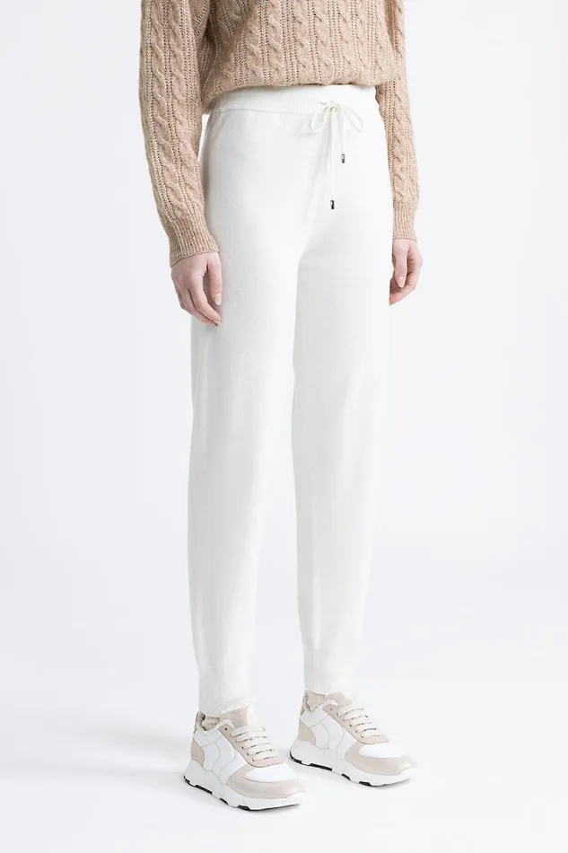 Peserico Trousers Woman Wool Silk And Cashmere Joggers Natural White