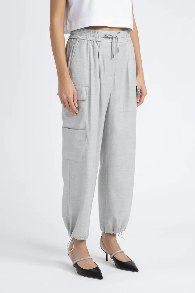 Peserico Trousers Woman Wool Viscose Baggy Trousers With Cargo Pockets Fog Gray Peserico Trousers Woman Wool Viscose Baggy Trousers With Cargo Pockets Fog Gray