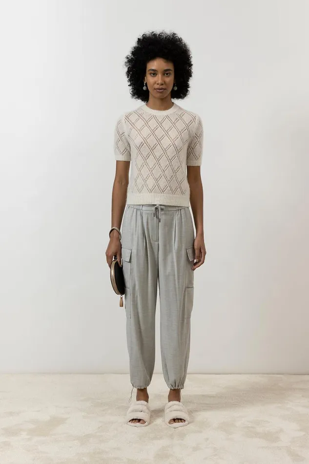 Peserico Trousers Woman Wool Viscose Baggy Trousers With Cargo Pockets Fog Gray Peserico Trousers Woman Wool Viscose Baggy Trousers With Cargo Pockets Fog Gray