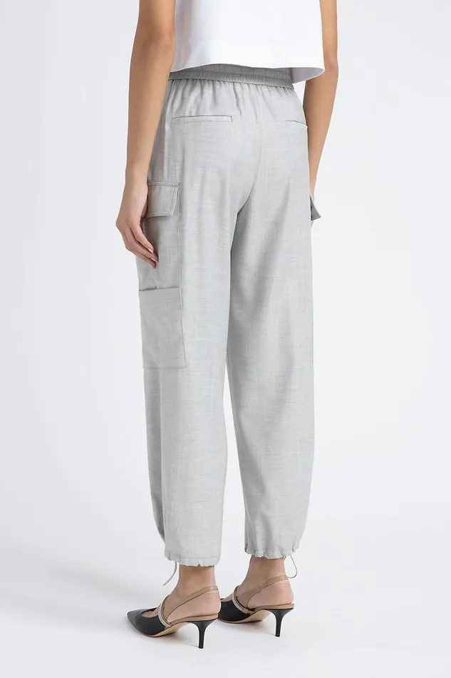 Peserico Trousers Woman Wool Viscose Baggy Trousers With Cargo Pockets Fog Gray Peserico Trousers Woman Wool Viscose Baggy Trousers With Cargo Pockets Fog Gray