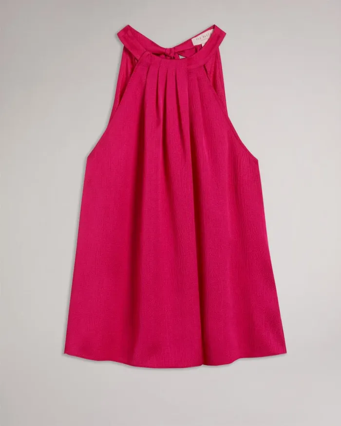 Pleated Satin Halter Neck Top Bright Pink Women Ted Baker Clothing