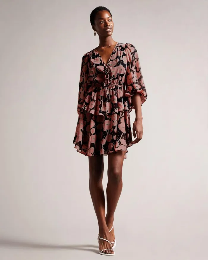 Poppy Print Tie Front Mini Dress Black Women Ted Baker Clothing