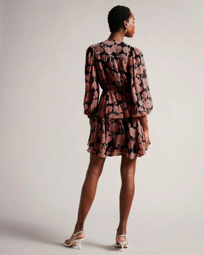 Poppy Print Tie Front Mini Dress Black Women Ted Baker Clothing