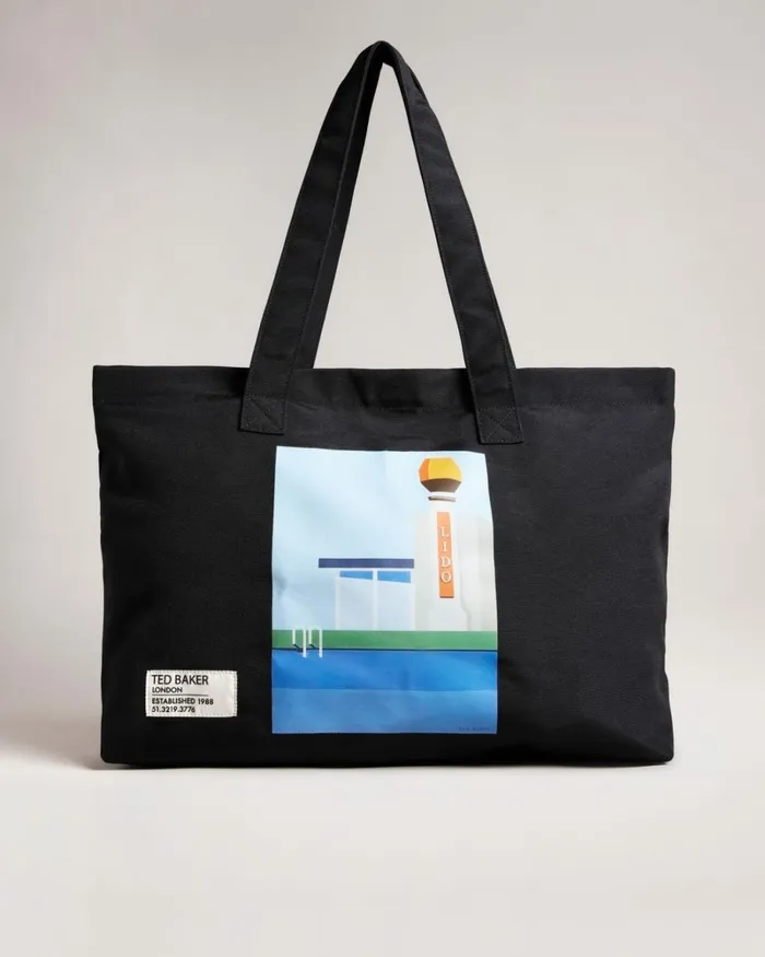 Printed Canvas Tote Bag Black Men Ted Baker Duffel Bags