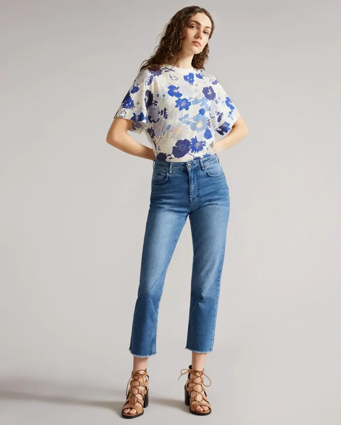 Printed Linen Tee Light Blue Women Ted Baker Tops and TShirts Printed Linen Tee Light Blue Women Ted Baker Tops and TShirts