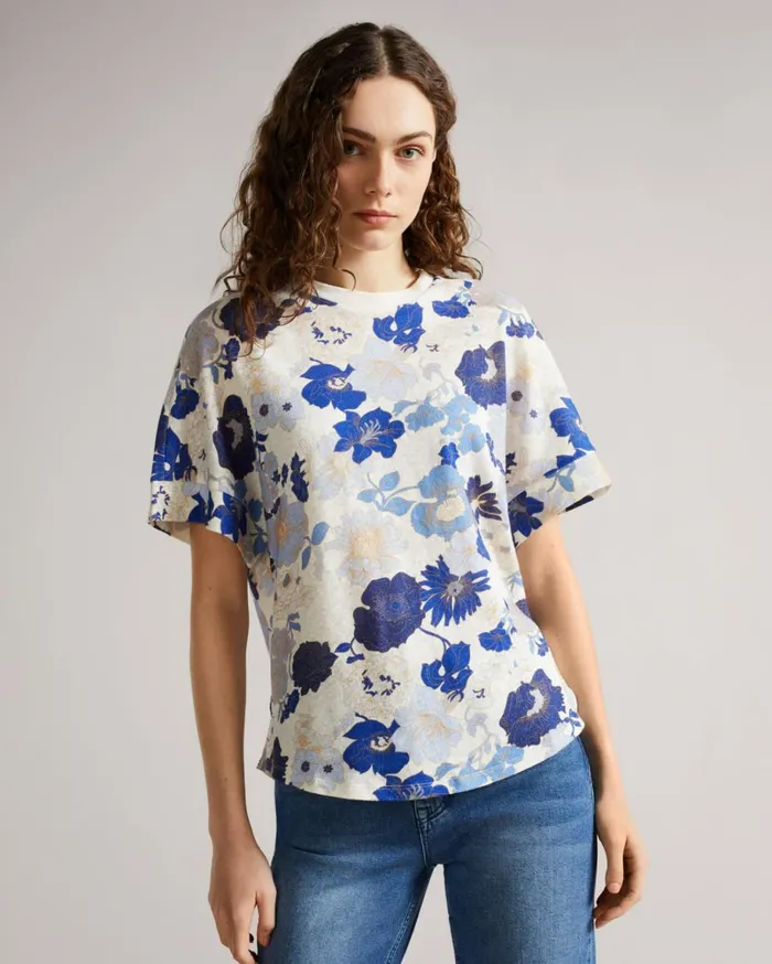Printed Linen Tee Light Blue Women Ted Baker Tops and TShirts Printed Linen Tee Light Blue Women Ted Baker Tops and TShirts