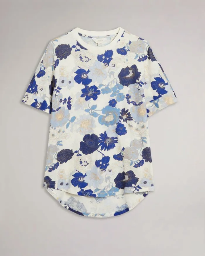 Printed Linen Tee Light Blue Women Ted Baker Tops and TShirts Printed Linen Tee Light Blue Women Ted Baker Tops and TShirts