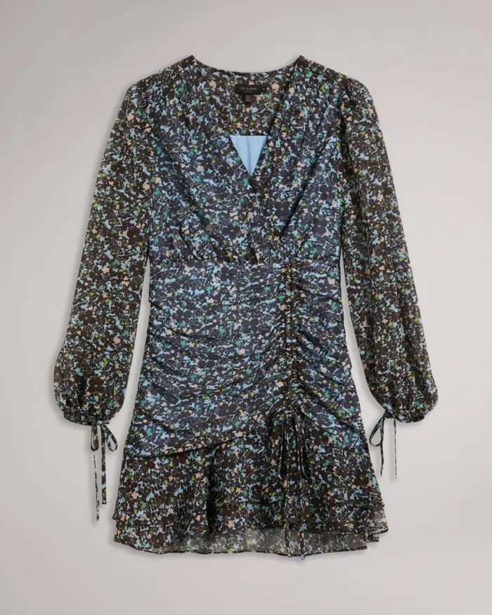 Printed Long Sleeve Mini Dress Light Blue Women Ted Baker Clothing