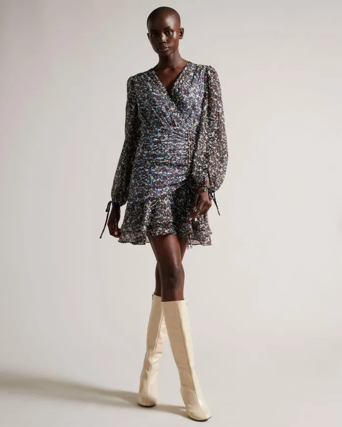 Printed Long Sleeve Mini Dress Light Blue Women Ted Baker Clothing