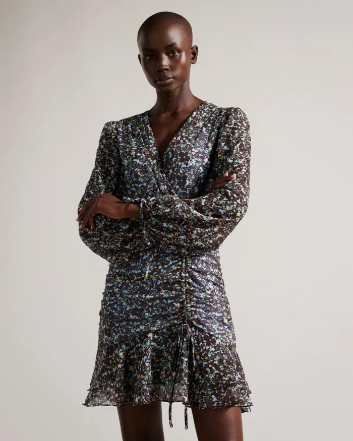 Printed Long Sleeve Mini Dress Light Blue Women Ted Baker Clothing