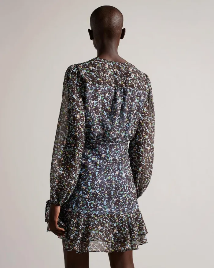 Printed Long Sleeve Mini Dress Light Blue Women Ted Baker Clothing