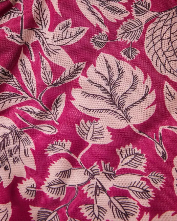 Printed Mesh Top With Frills Bright Pink Women Ted Baker Clothing Printed Mesh Top With Frills Bright Pink Women Ted Baker Clothing