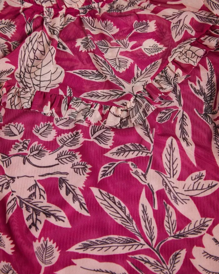 Printed Mesh Top With Frills Bright Pink Women Ted Baker Clothing Printed Mesh Top With Frills Bright Pink Women Ted Baker Clothing