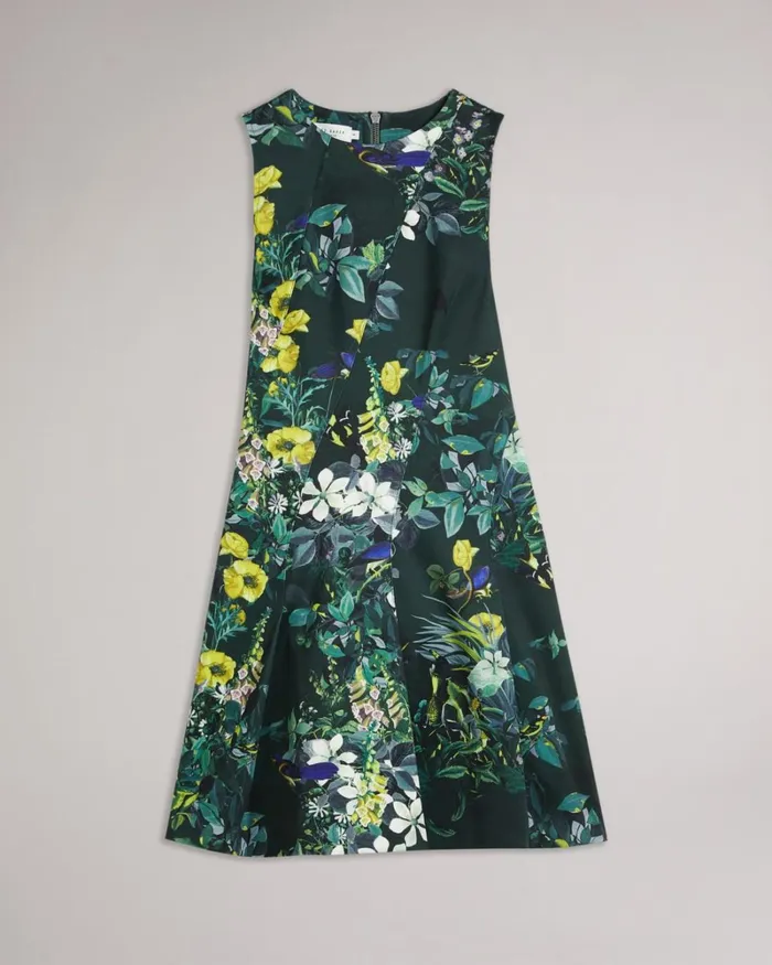 Printed Neoprene Skater Dress Dark Green Women Ted Baker Clothing